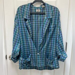 Vintage Kinniku Plaid Blazer 100% Cotton With Pockets Size Medium